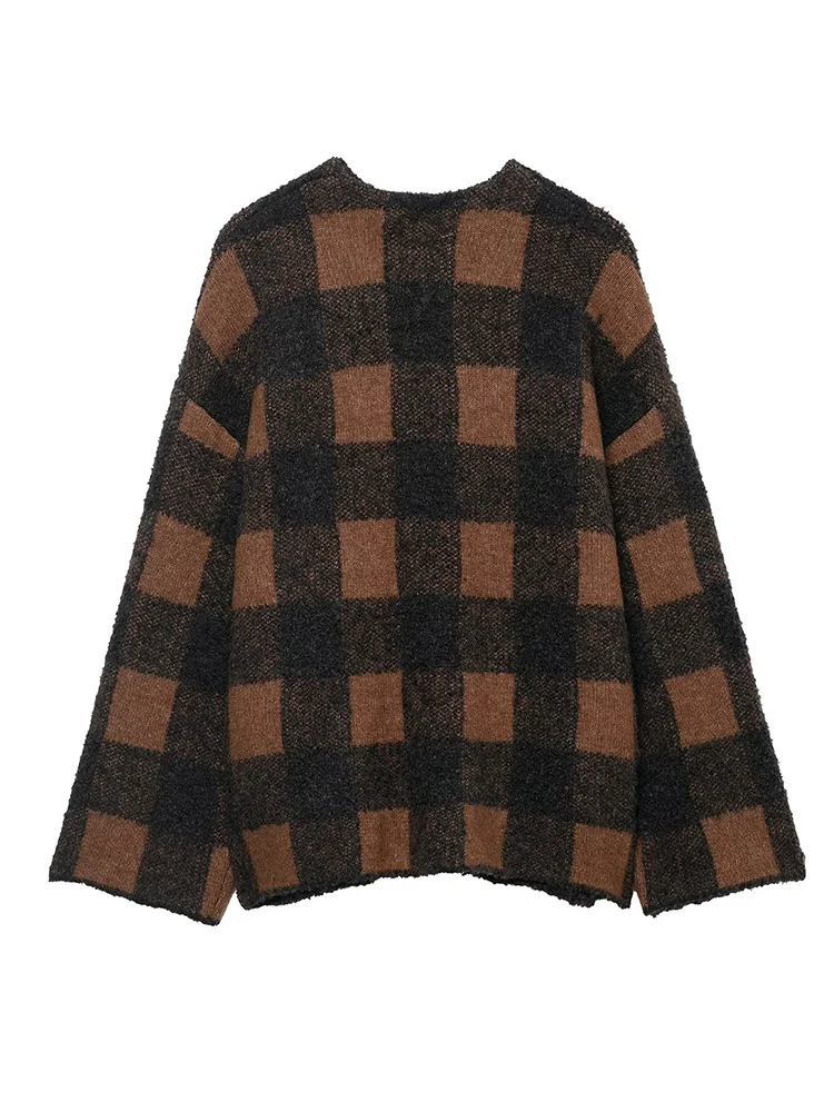 Winter New Women Knitted Cardigan Round Neck  Loose Sleeve Pockets Button Knit Sweater Jacket Casual Lady Vintage Knitwear