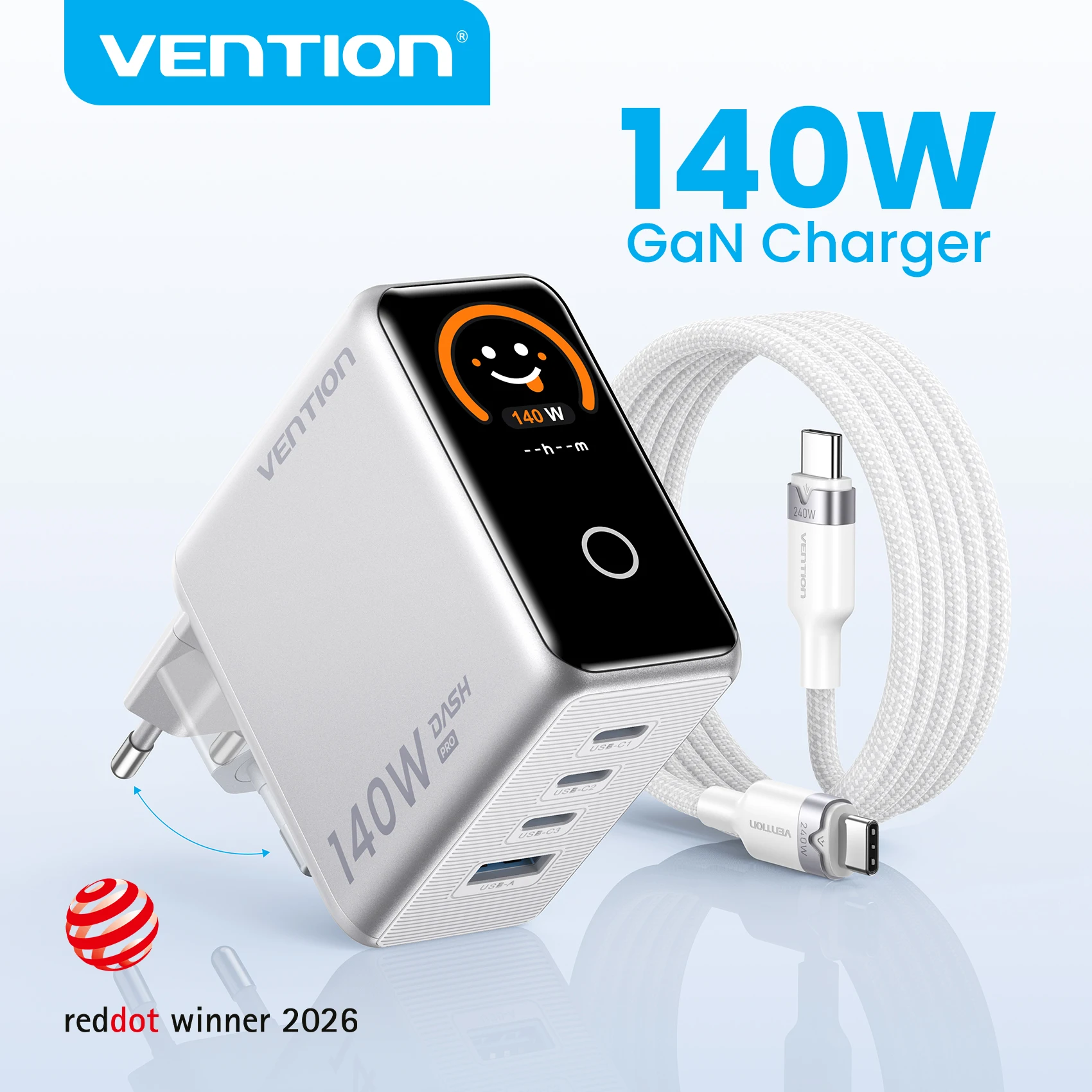 【מבצע חדש】מטען Vention 140W GaN לאייפון 17 Xiaomi Poco Samsung S26 מחשב נייד USB C מטען טלפון עם תצוגה חכמה