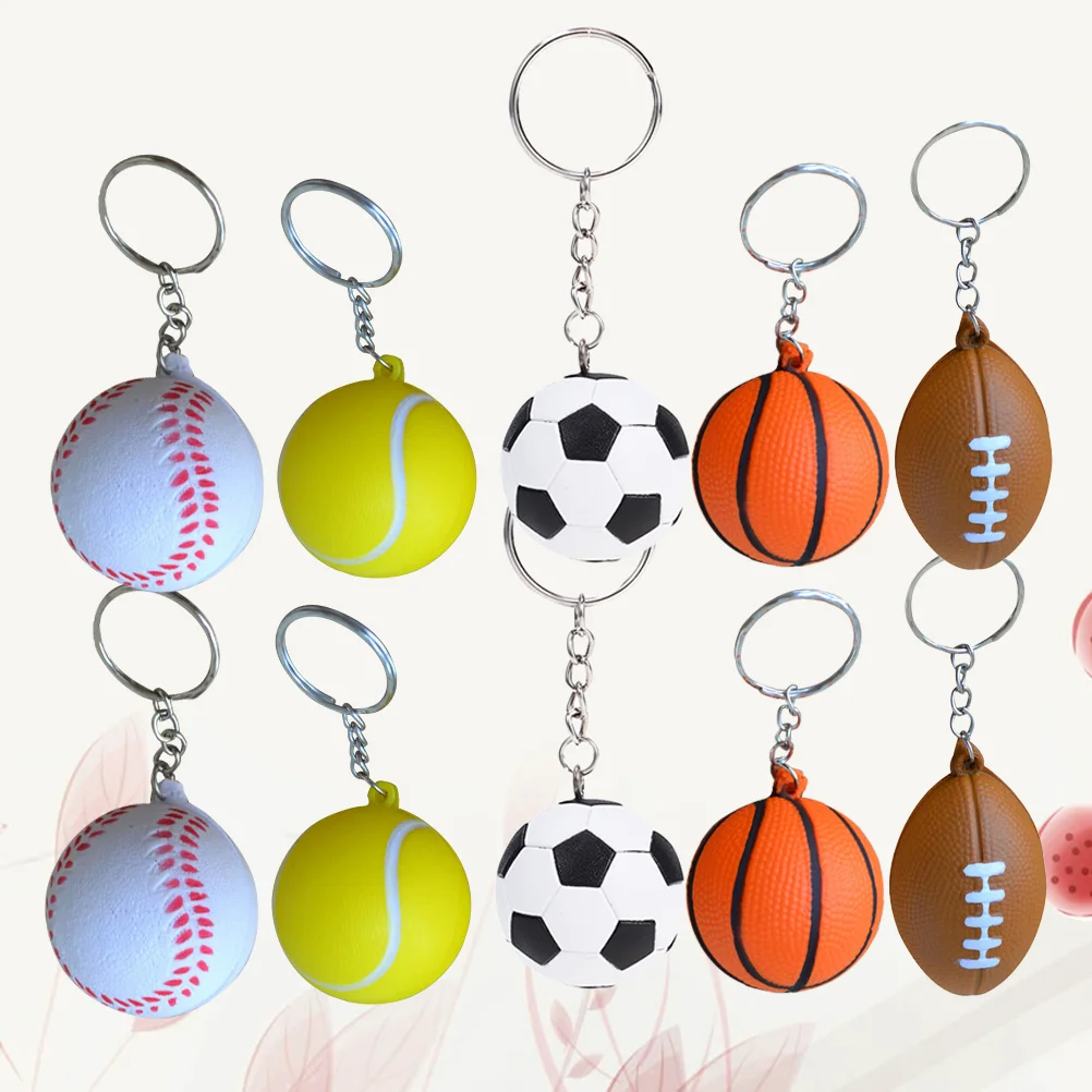 

30pcs Sports Keychain Keyring PU Football Basketball Baseball Soccer Keychains Bag Charms Pendant for 2022 School Reward Party