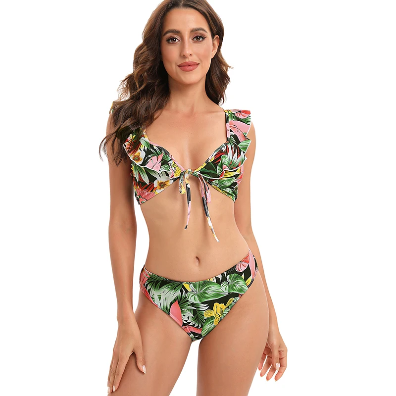 orange bikini set High Waist 3 Piece Bikini Set With Cover Up 2022 Swimsuit Women Print Long Sleeve Bathing Suit Beachwear Swimming Biquini New strapless bikini set