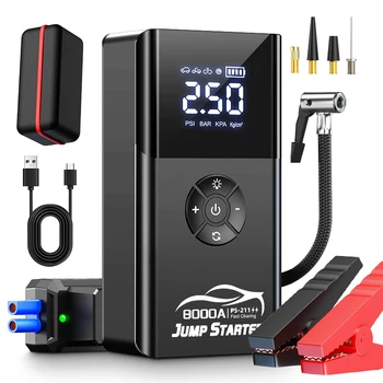 8000amp A 180psi Potente ponticello per auto multifunzione 12v Batteria Booster Super Compressore Accumulatori e caricabatterie di riserva Jump Starter con pompa d'aria