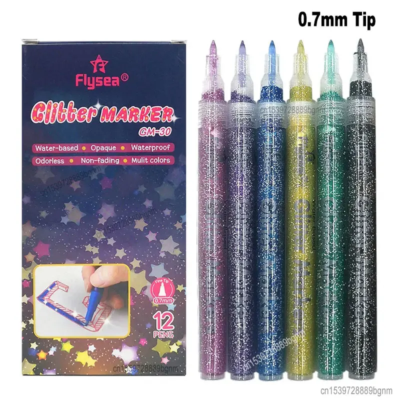 12Pcs Sparkle Color Acrylic Paint Glitter Marker Pen 3.0mm 0.7mm Tip Art Drawing Rock Stone Wood Poster Canvas Ceramic Scrapbook 4