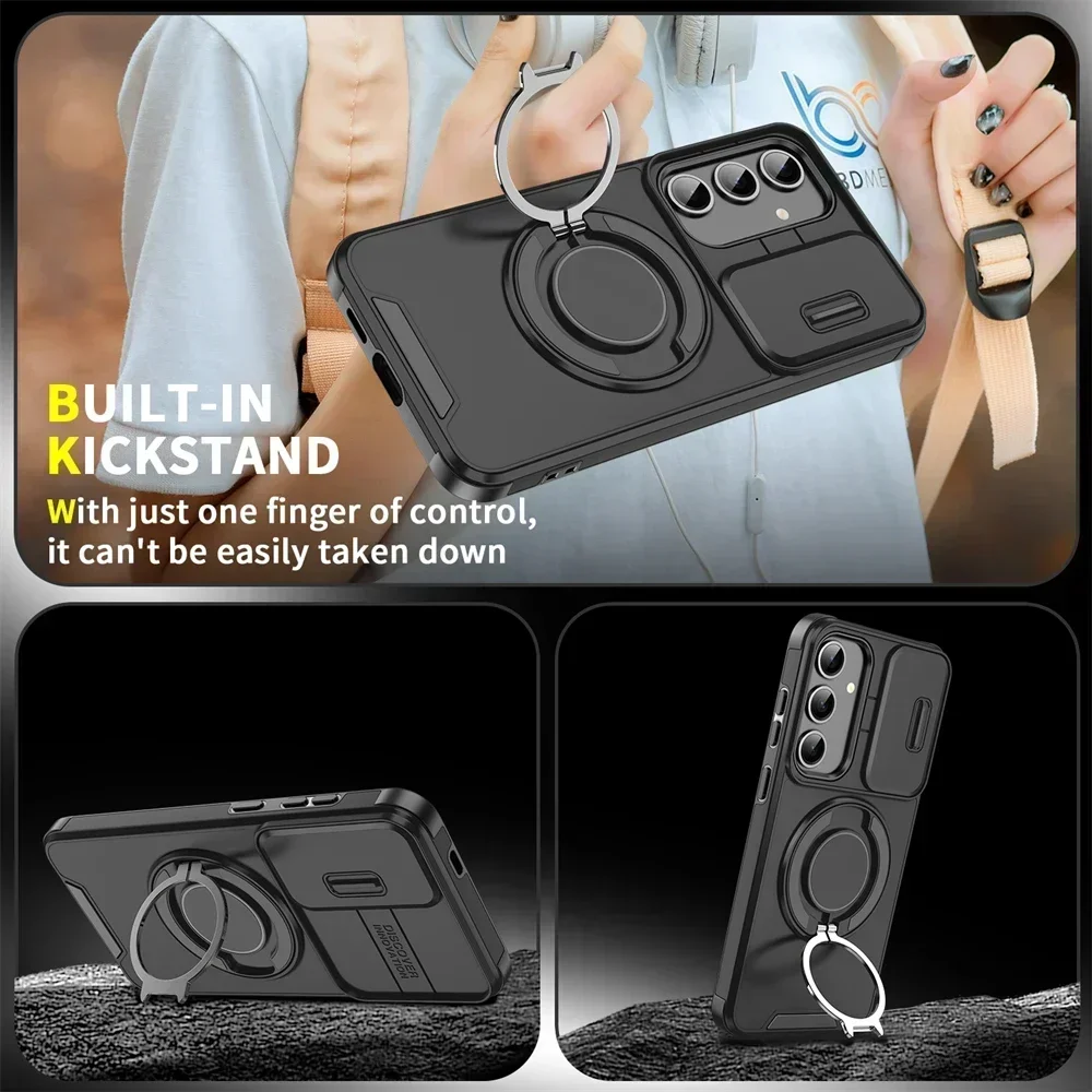 Enhanced Magnetic Bracket Case with Slide Camera Protection and Shockproof Cover