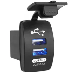 Universal Dual USB Charger for Vehicles - 12-24V, 5V 3.1A (Blue)