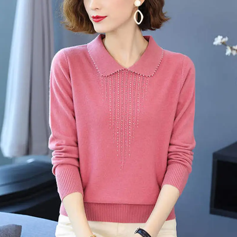 

Autumn Winter Basic Oversize Sweater Pullovers Women 2023 Loose Turndown Collar Knit Sweaters Female Long Sleeve Clothing E431