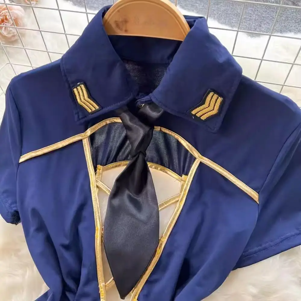 Sexy Office Lady's Role-play Shorts Set Short Sleeve Hollow Out Short Sleeve Rompers Thong 2 Pieces Set Erotic Lingerie Pajamas