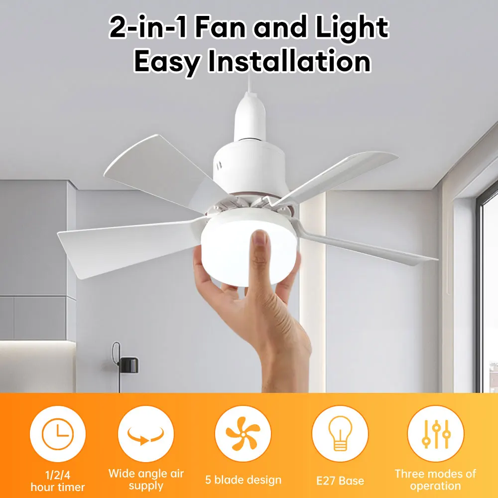 LED 30W Ceiling Fan Light E27 with Remote Dimming Function 85-265V Smart Silent Ceiling Fan for Home Bedroom Living Room