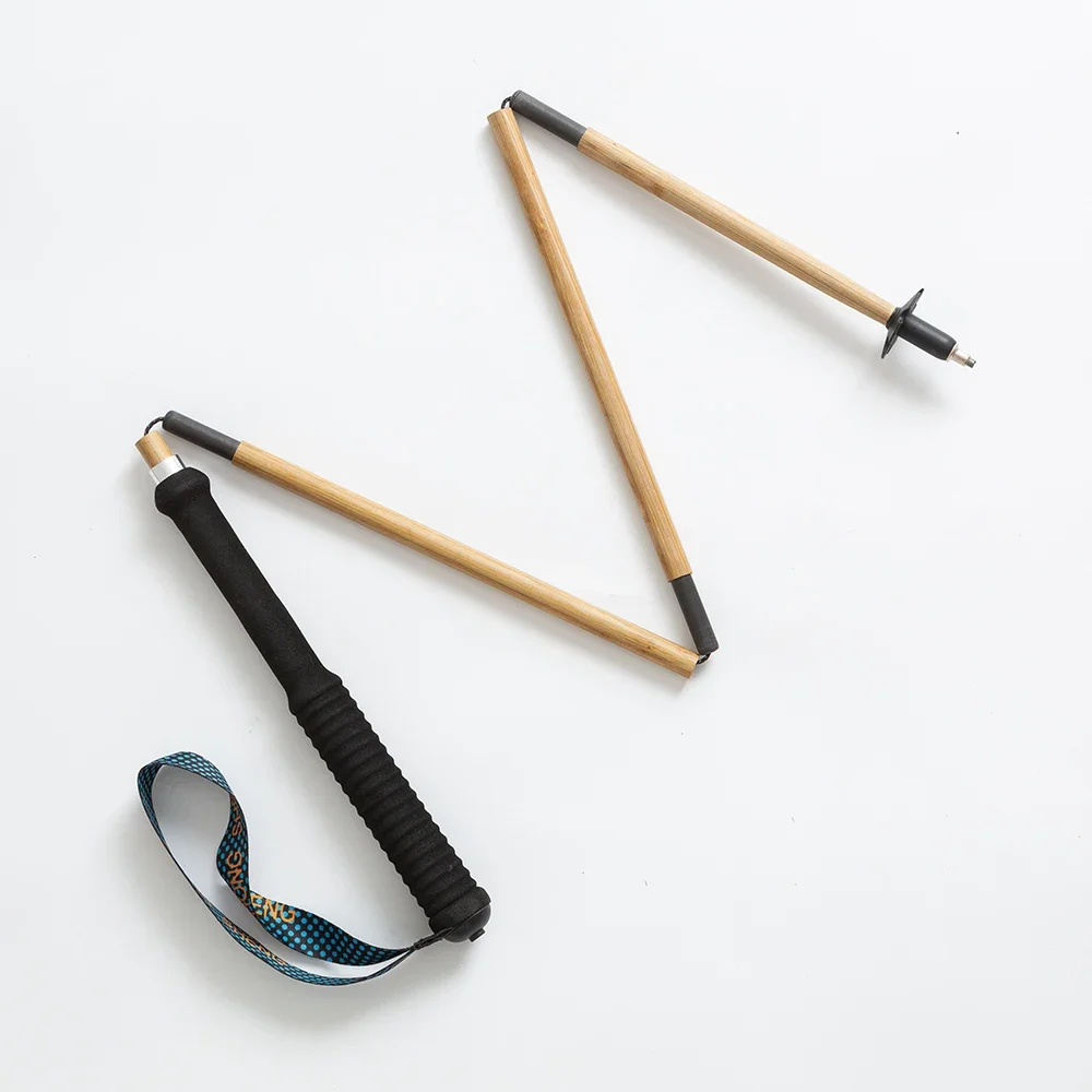 Bamboo Trekking Poles Carbon Fiber Hiking Sticks Portable 5-Section Foldable Outdoor Walking Sticks Walk Cane Climbing Equipment 4