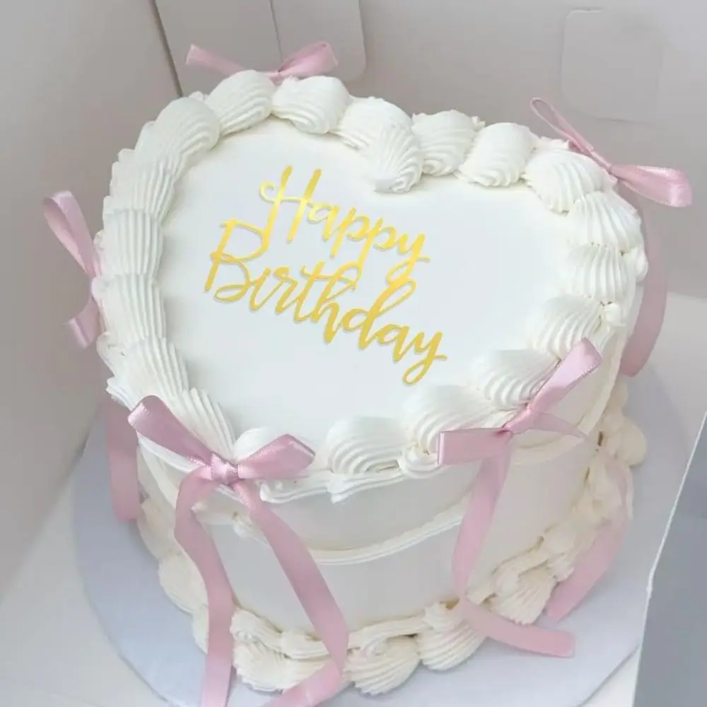 7Pcs Acrylic Letter Cake Decorating Multipurpose Funny Bows Polyester Happy Birthday Sign Ribbion Topper