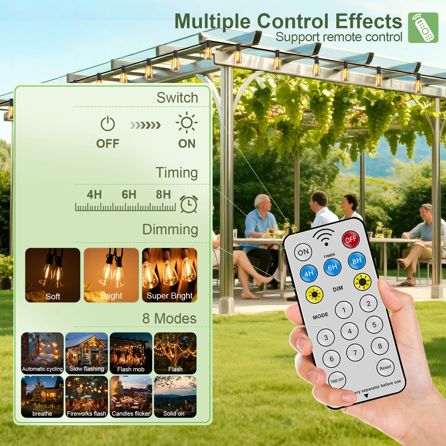 Luci Solari Da Esterno ST38 - Catena 30m Con 32 Lampadine LED, Telecomando, Impermeabile IP65 - Patio Deals - 2