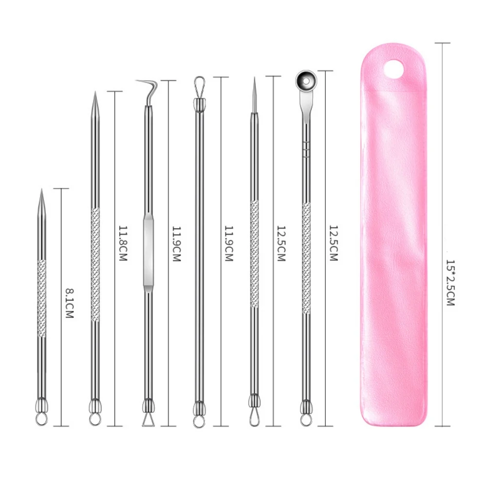 6-teiliges Set Akne-Nadeln und -Clips aus Edelstahl zur Entfernung von Mitessern und Hautunreinheiten, für die Gesichtspflege und Porenreinigung_voghion.com
