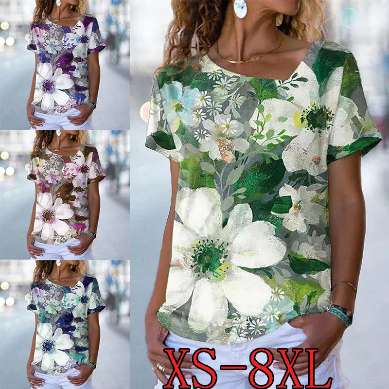 

Women 2022 Summer Fashion T-shirt Short Sleeve Tops Casual V-Neck Loose Female Tee Shirt