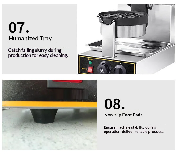Electric Rotating Waffle Machine 50-250℃ Temp Control180° Flip Function Double-S