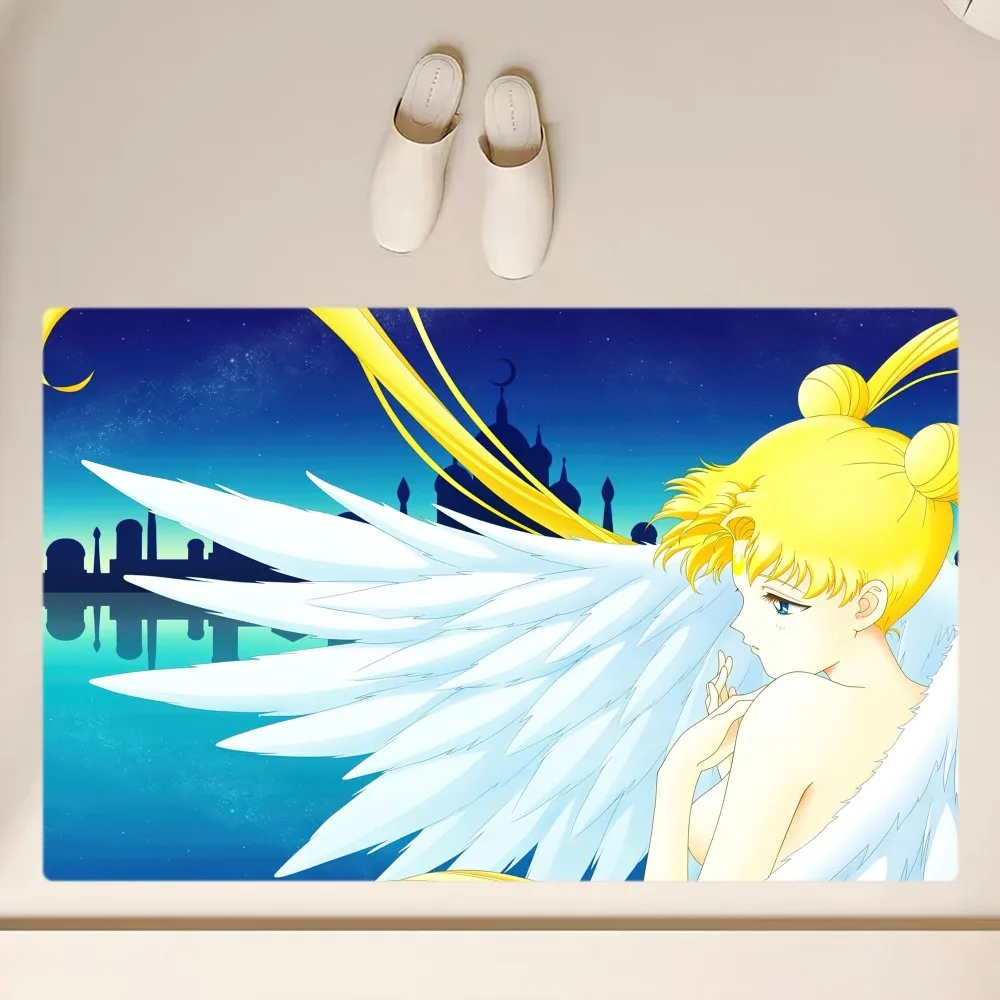 Tapete Anime S-SAILOR-M-Moon, Antiderrapante, Tapete de Entrada, Ajuste para Banheiro, Cozinha, Quarto, Sala de Estar, Decoração de Casa