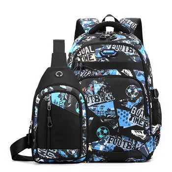 2pcs/set middle school boy backpack graffiti chest bag backpack set high school bag for boys 12 to 18 years old student bookbag 1