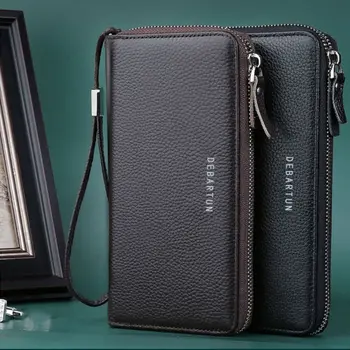 Nuovo portafoglio lungo da uomo in pelle PU borsa per telefono con cerniera di grande capacità porta carte in tinta unita 1