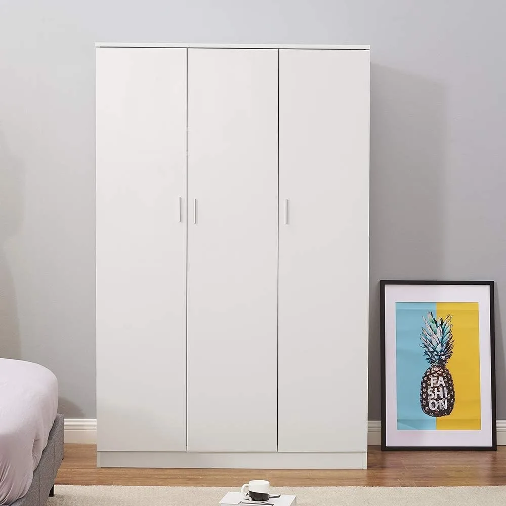 3 Door Armoires Wardrobe Closet with Clothes Hanging Rail, 6 Storage Shelves Cupboard Unit Bedroom Furniture 3