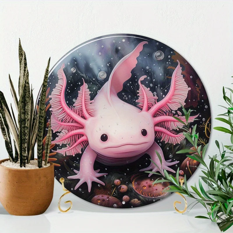 

Aluminum Metal Pink Axolotl Sign, Round Metal Wreath Vintage Signs For Wreaths Creations Door Hanging farmhouse home wall decor