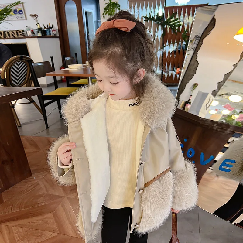 Winter Jacket for Children Girls Warm Velvet Faux Fur Coat Girls Children Sequins Winter Clothes Soft Party Baby Girl Coat Coat