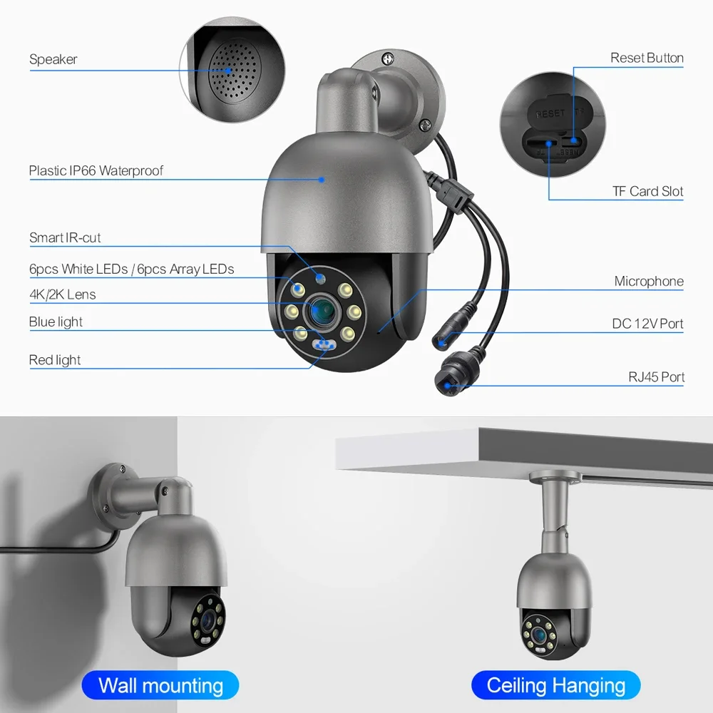 Techage-Système de caméra de sécurité PTZ POE Smart HD 5MP 8MP, kit de vidéosurveillance de nuit, document complet, Ultra H.disparates, extérieur, 8CH