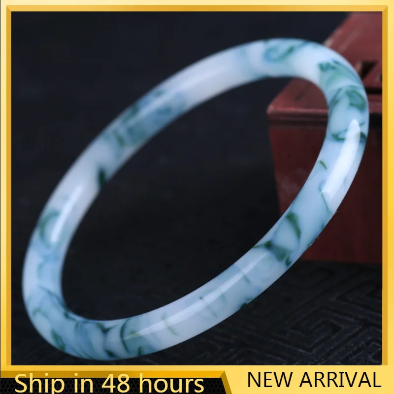 Natural Chinese Blue Cyan Hand Carved Round Bar Jade Bracelet Fashion