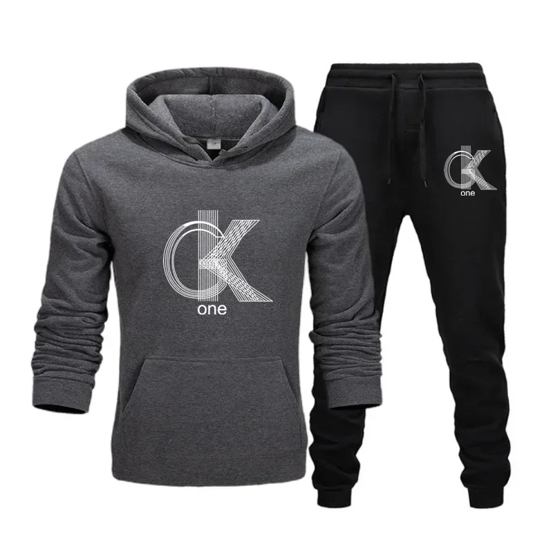 thumbnail image 1 of CK-Conjunto de sudaderas con capucha y pantalones con estampado de tendencia para hombre y mujer, chándales informales, conjunto de ropa deportiva, simplicidad relajada informal, talla grande, 1 of 4