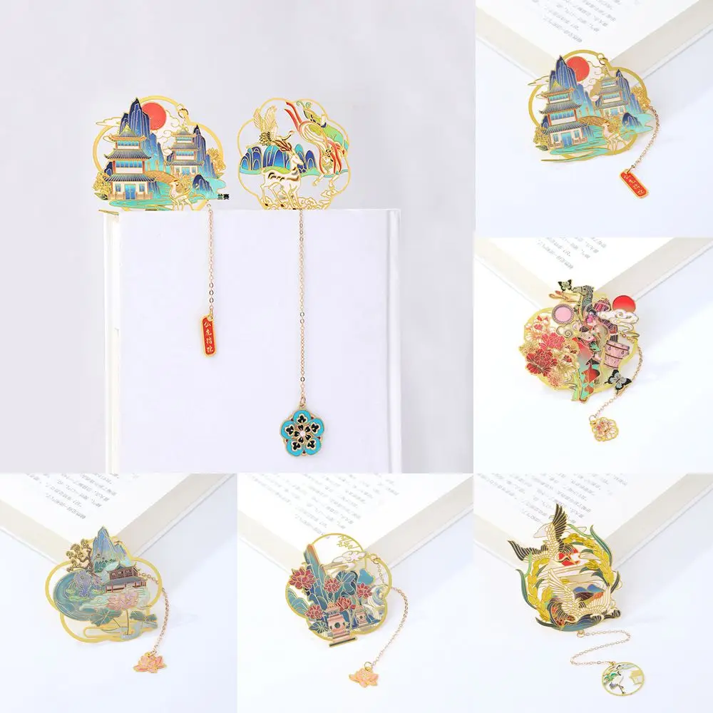 

Stationery Tassel Pendant Chinese style Retro Pagination Mark Painted Book Clip Brass Bookmark