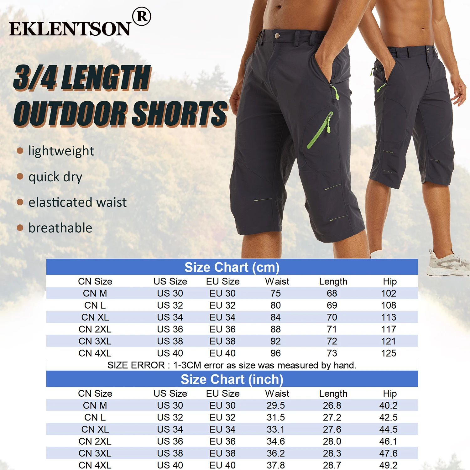EKLENTSON Summer Men's Quick Dry Cargo Shorts with Zip Pocket for Outdoor Hiking Camping Mountaineer Shorts sport shorts