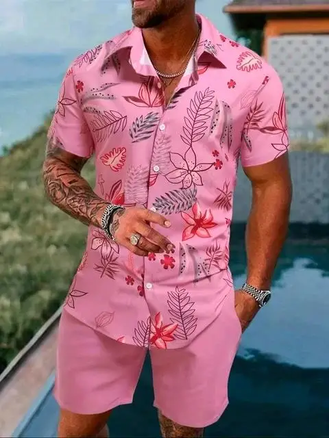 Summer Tropical Plants 3D Print Men Shirt Sets Fashion Short Sleeve Shirt Oversized Casual Beach Shorts Streetwear Suits Clothes 4