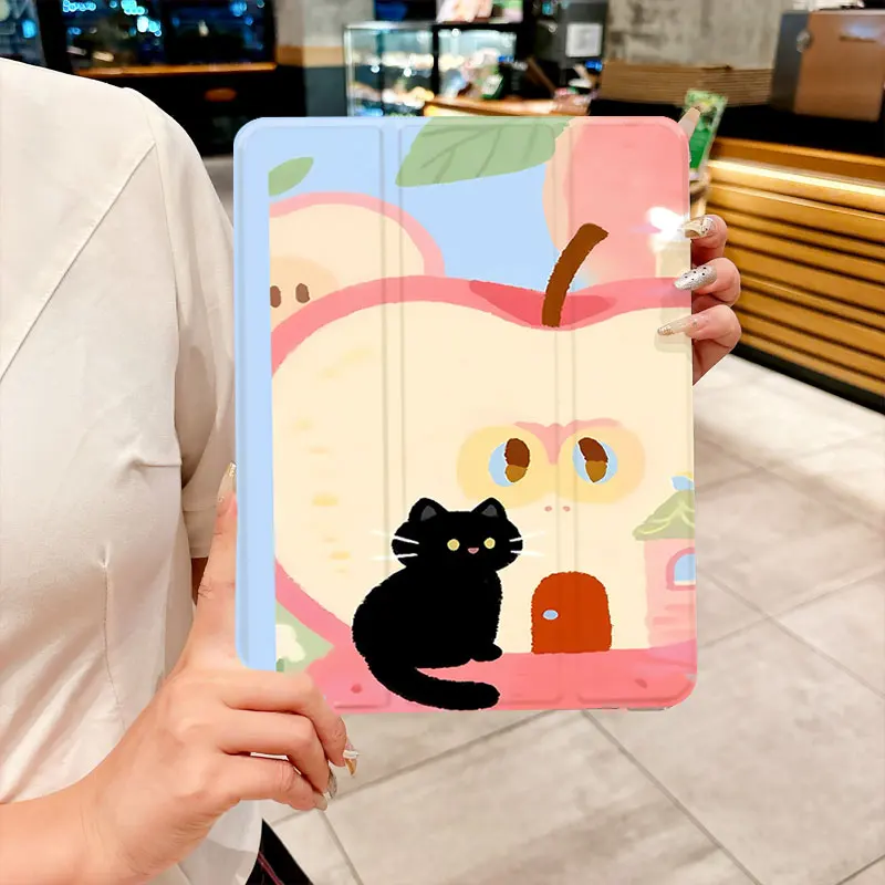 Whimsical Cat Pattern Tri-Fold Tablet Case