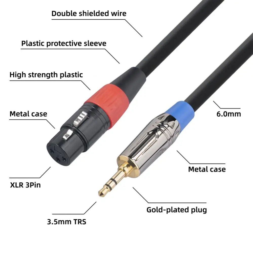 오디오 케이블 XLR 암에서 3.5 잭 수 Aux 커넥터, 악기 기타 믹서 앰프용, 금도금 내구성 케이블