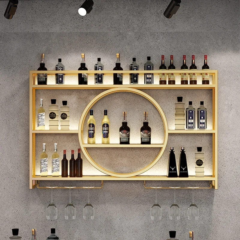 Luxury Wine Cabinet Wall Mounted Display Cabinet for Living Room Bar Furniture Gold Wine Showcase Bottle Rack Storage
