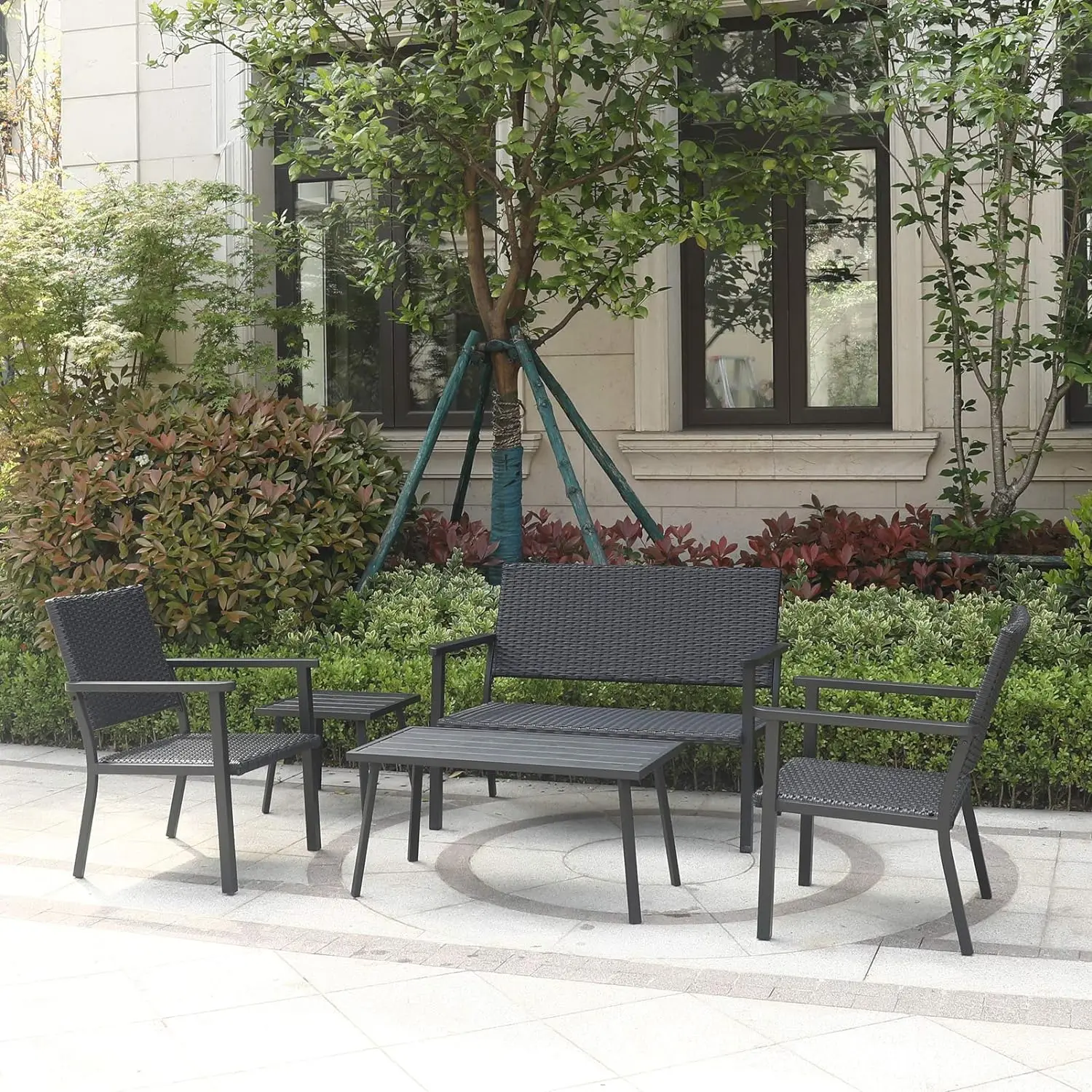 

Outdoor Lounge Chair for Outside Patio Porch, Metal Frame, Black All Weather Wicker
