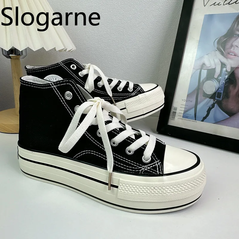 2026 New High Top Canvas Shoes with Plush Women 4CM Sole Casual Sneakers Students Warm Walk Sports Shoes Fashion Breath Sneakers