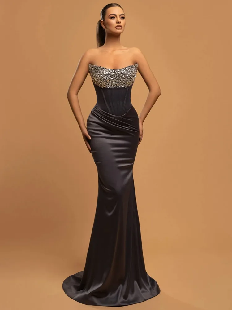 

Luxury Prom Gowns for Women 2023 Big Design Elegant Strapless Crystal Corset Maxi Long Celebrity Evening Party Birthday Dresses