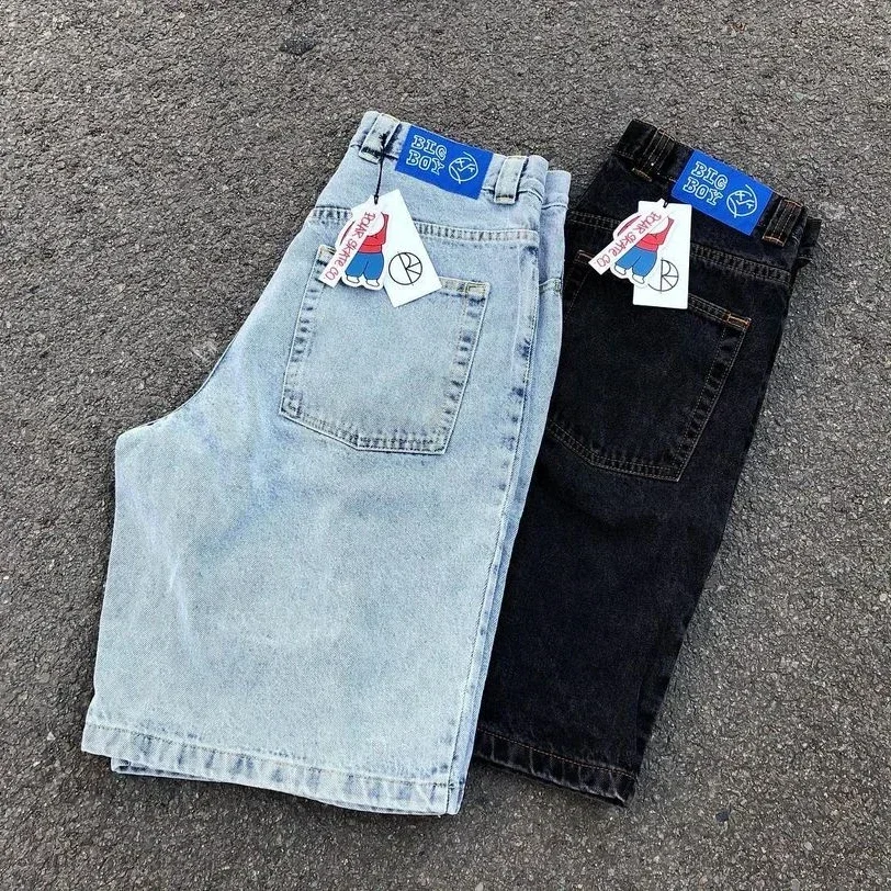 Y2K embroidered shorts for women retro hip hop cartoon streetwear blue denim fitness shorts men basketball denim shorts