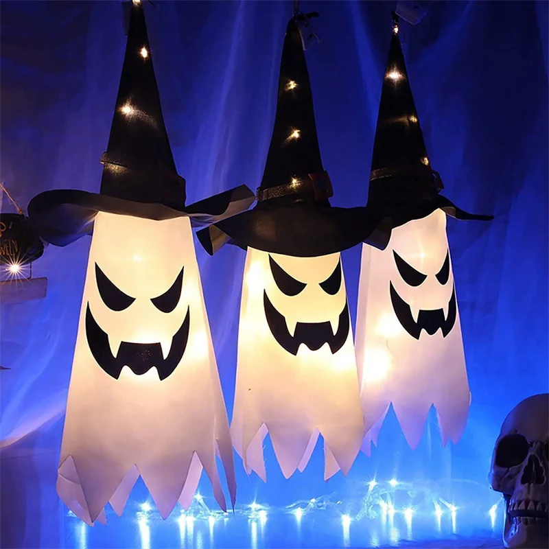 

Halloween LED Flashing Light Hanging Gypsophila Ghost Festival Dress Up Glowing Wizard Halloween Decoration Hanging Lantern