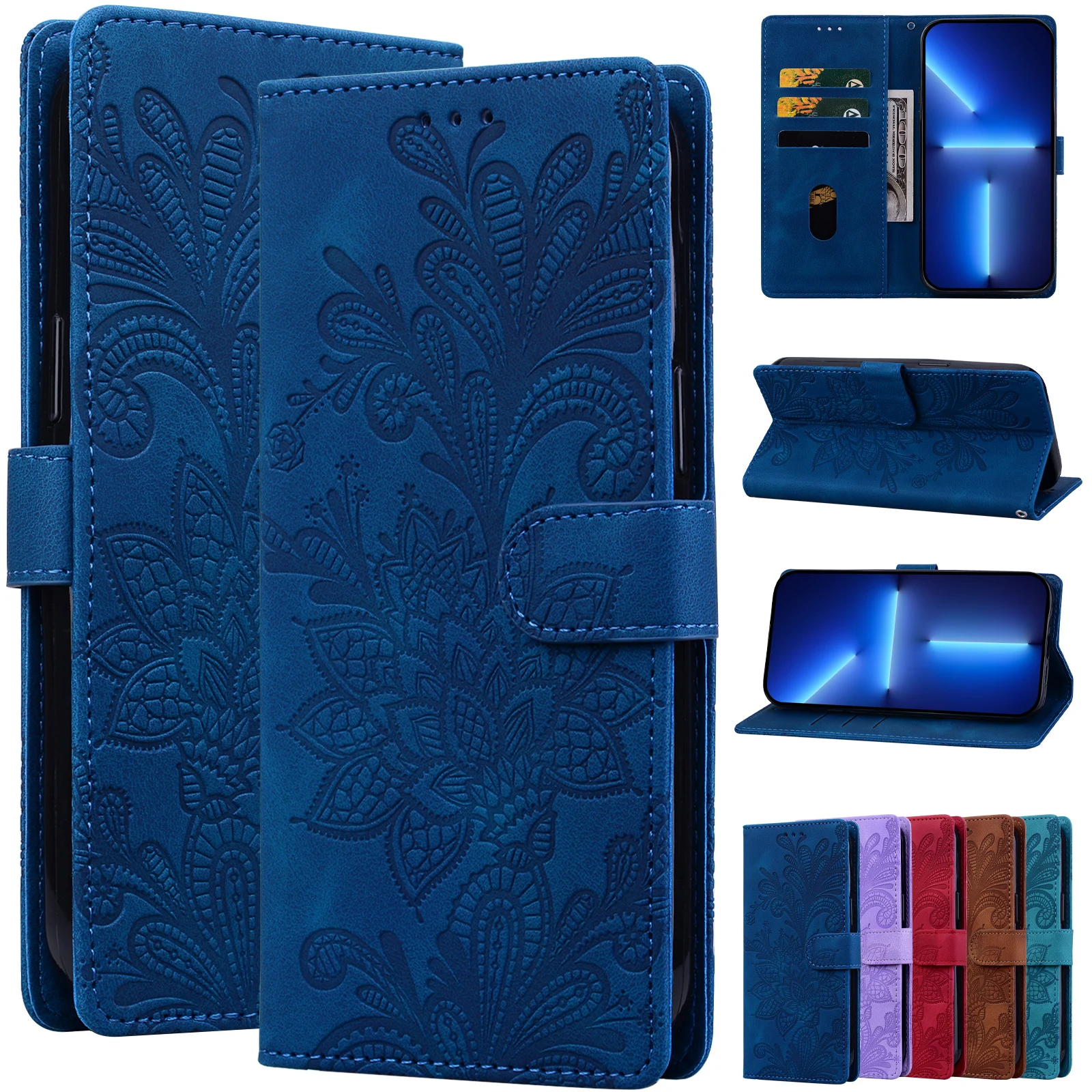Embossed Magnetic Flip Leather Wallet Phone Case