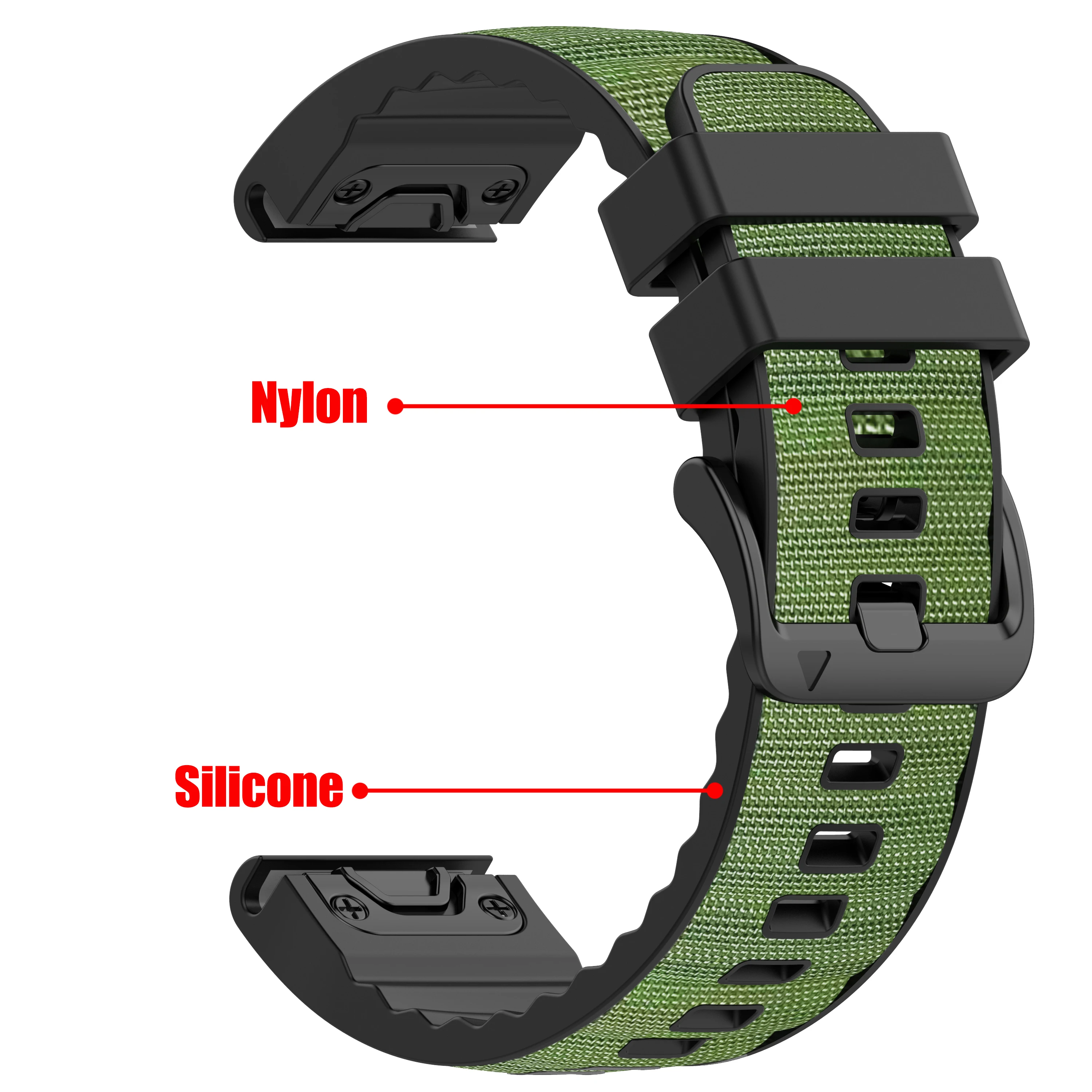 Enhanced Silicone & Nylon Watch Strap - QuickFit 22 26mm Band