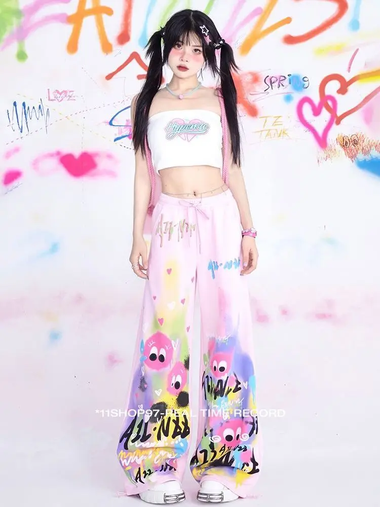 Deeptown Cyber Y2k Sweatpants Woman Pink Japanese Harajuku