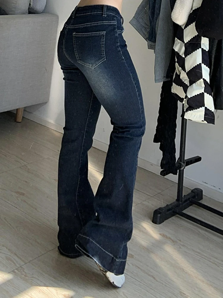 Pantalones vaqueros de tiro bajo para mujer, ropa de calle con bolsillos,  de pierna ancha, color azul, Y2k, 2023 _ - AliExpress Mobile