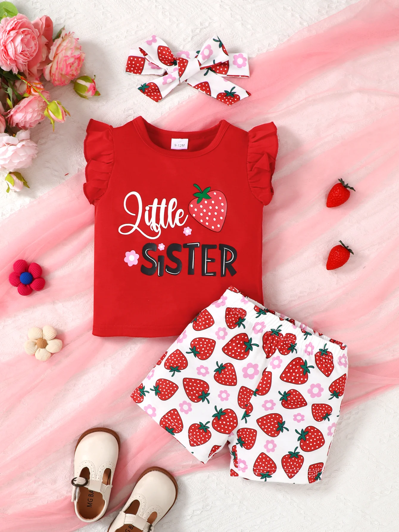 Fashion Summer Baby Girl 3PCS Outfit Set Letter Print Ruffle Sleeve T-Shirt + Shorts + Headband for 0-3Y Toddler Casual Clothes 1