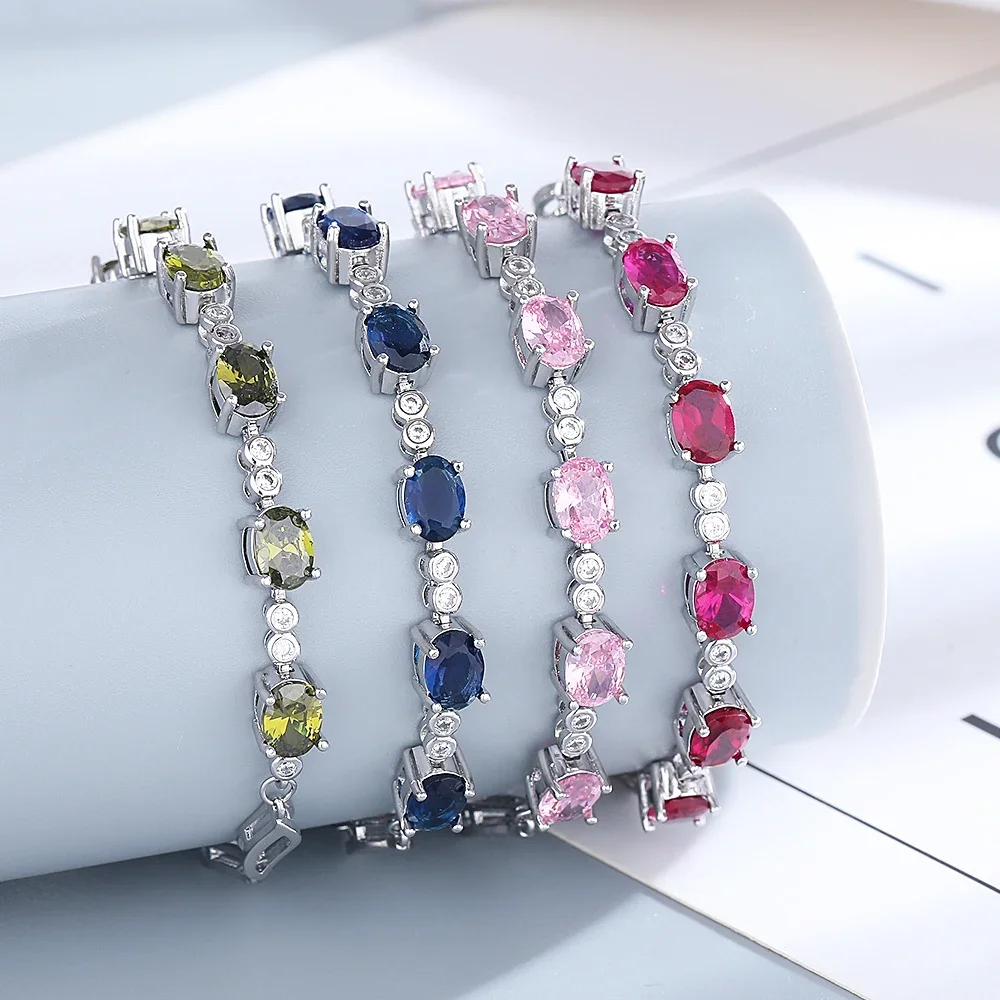 

Bracelet For Women Zircon Fashion Adjustable Ellipse Grace Crystal Gift Red Blue Olive Pink Party Cute Romantic Charms Fairy