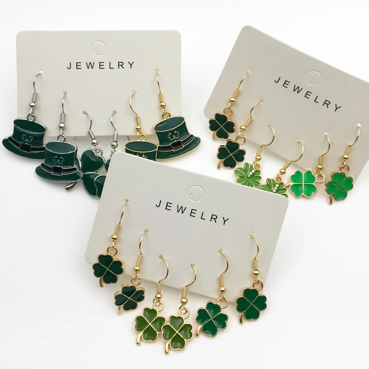 3Pairs/Set Enamel Clover Earrings For St. Patrick's Day Decoration Charms Earrings For Jewelry Gifts Festivals dangle earrings cherry earrings