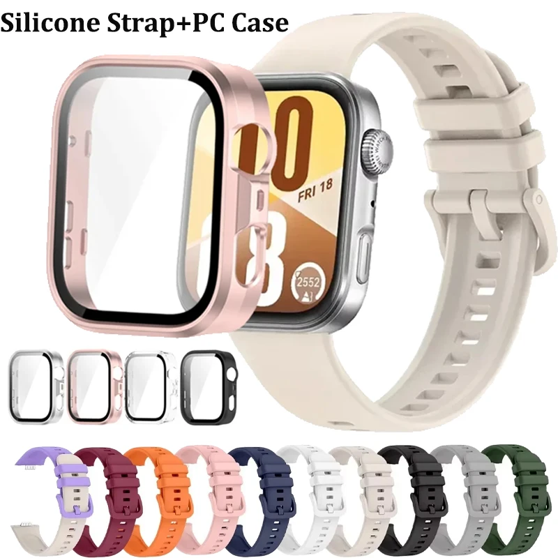 Breathable Silicone Strap with Protective Tempered Glass Screen and HD PC Case