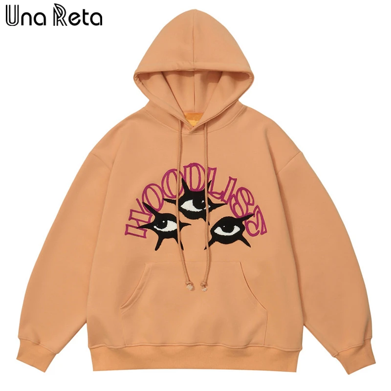 

Una Reta Unisex Hoodie Harajuku Pullover With Hooded Hip Hop Embroidery Print Loose Oversized Hoodies For Men