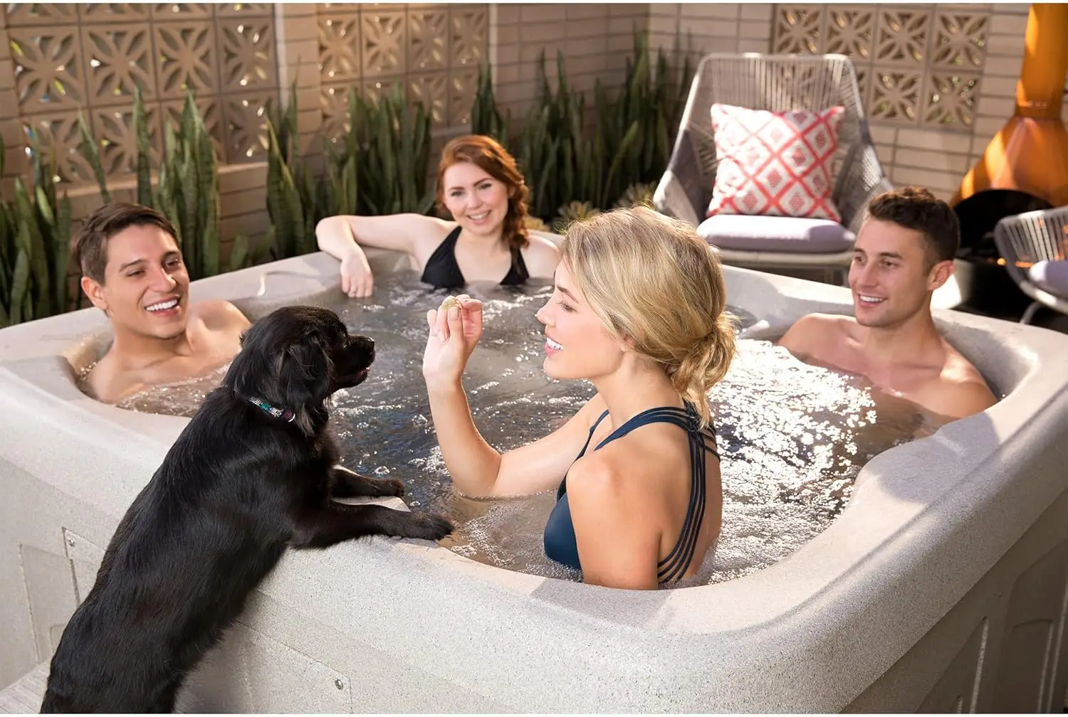 4 Person Plug and Play Hot Tub and Outdoor Spa with 13 Jets Black Cover Digital Control Panel Powerful 1.0HP Pump Beige 2