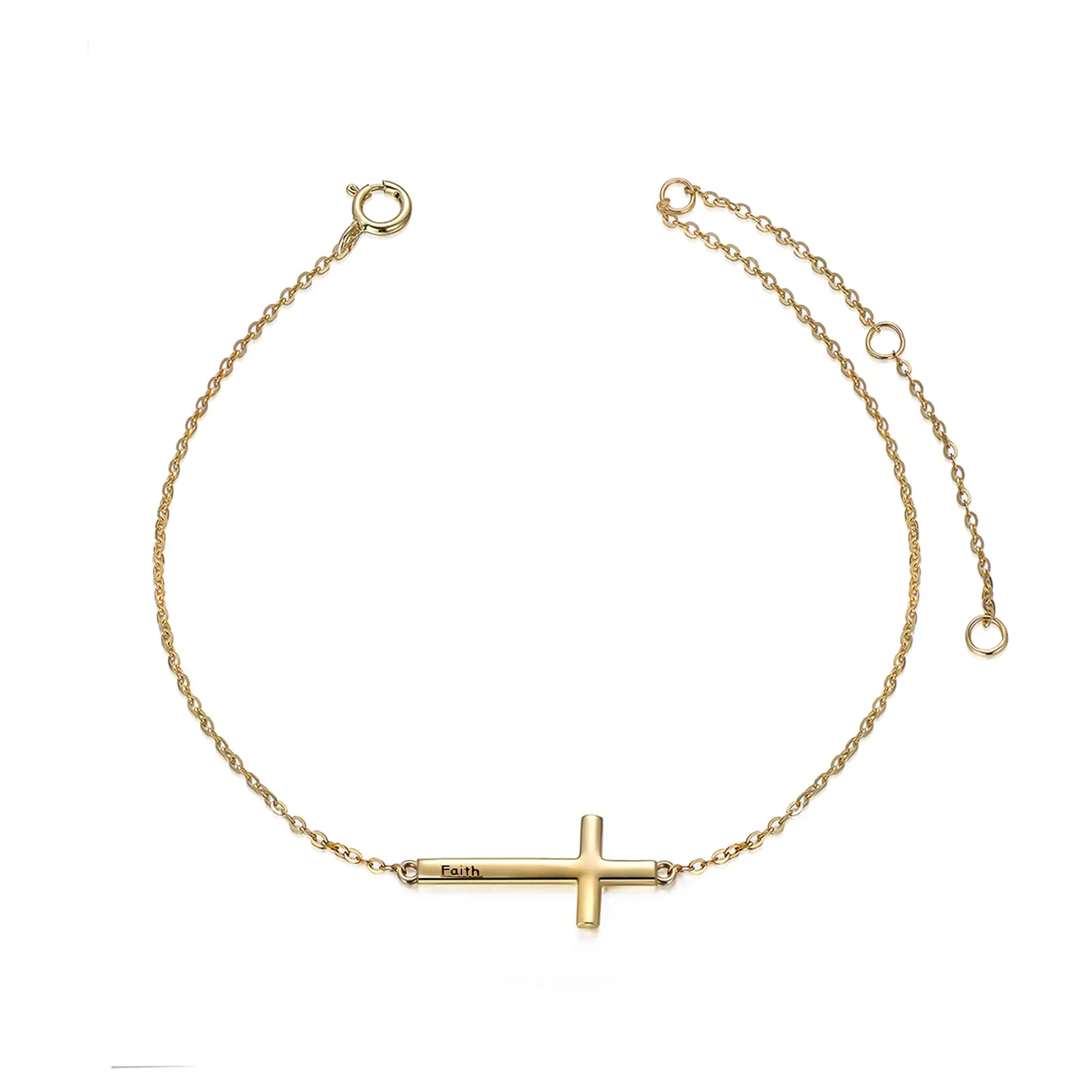 

YFN 14k Gold Sideways Cross Bracelets for Women Yellow Gold Faith Cross Bracelet with Adjustable Chain Fine Jewelry for Mom Wife