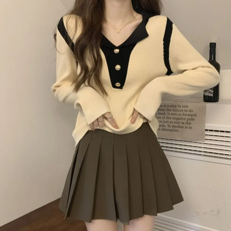

Patchwork Fashion Women Sweaters 2023 Autumn Winter Pullovers Korean Style Knitwears Long Sleeve Clothes Knit Top Ladies Sweater