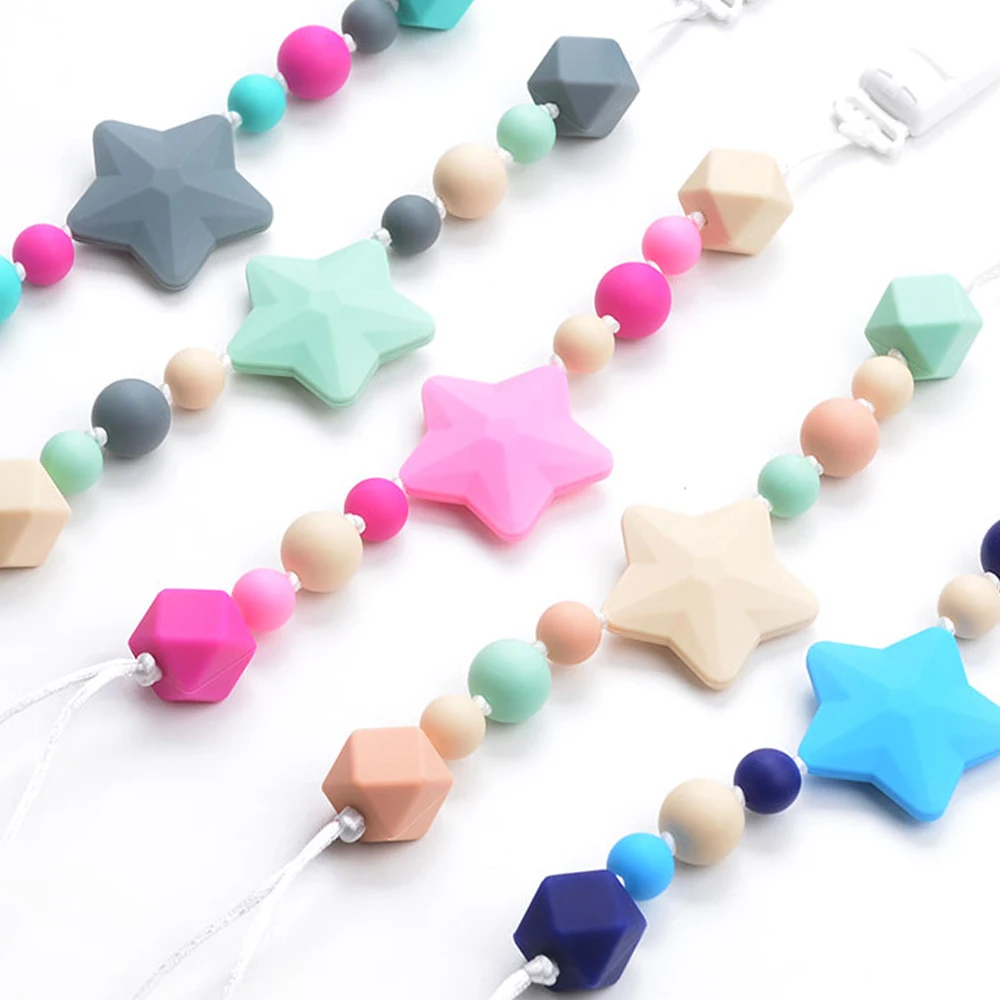 LOFCA 10pcs Silicone Beads Soft Baby Teething Beads Diy Jewelry Bracelet Necklace and Pendant baby teether silicone star Shape 2